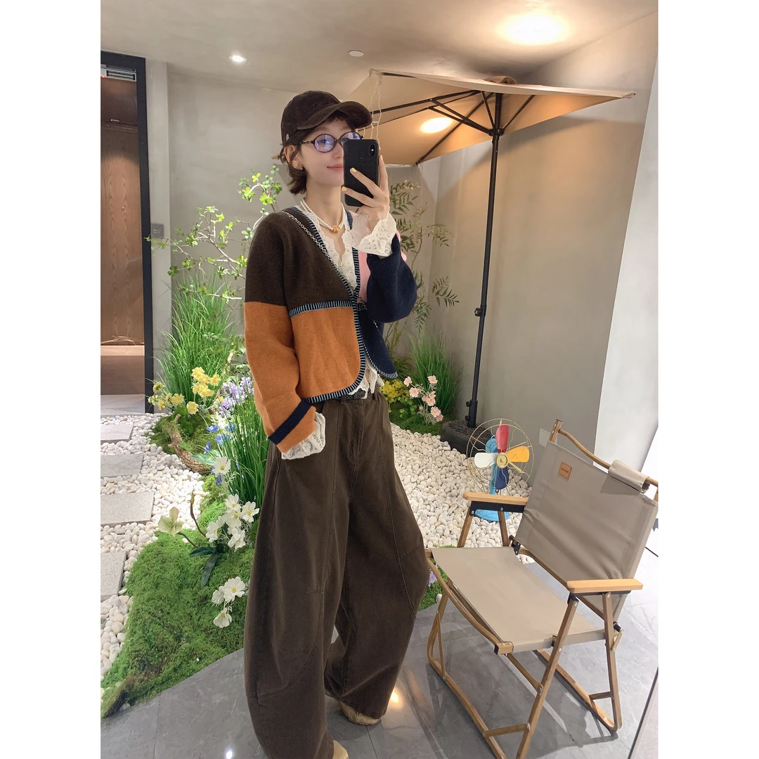 【骆小姐私服】琥珀流光撞色拼接开衫2025新设计感宽松针织上衣外套