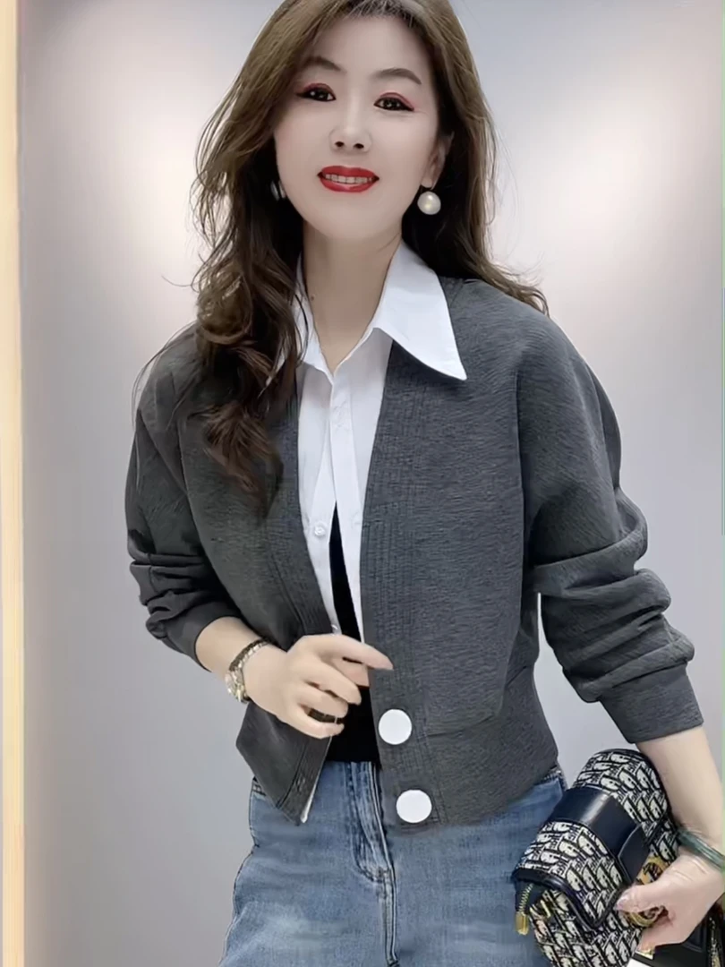 2025春季新款假两件长袖衬衫女拼接显瘦气质百搭春秋上衣