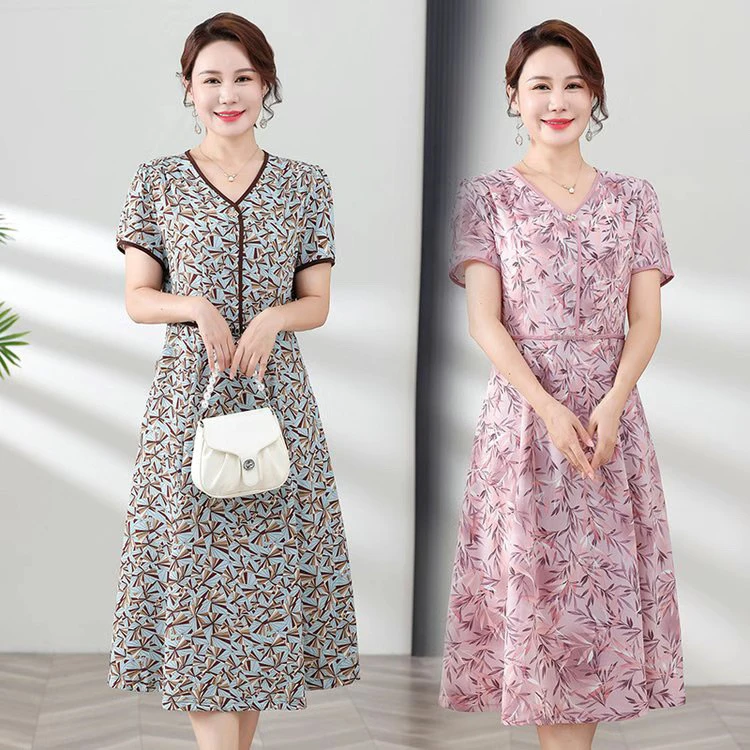 中老年连衣裙夏季清仓轻薄洋气时尚气质妈妈装中年夏装裙子中长款