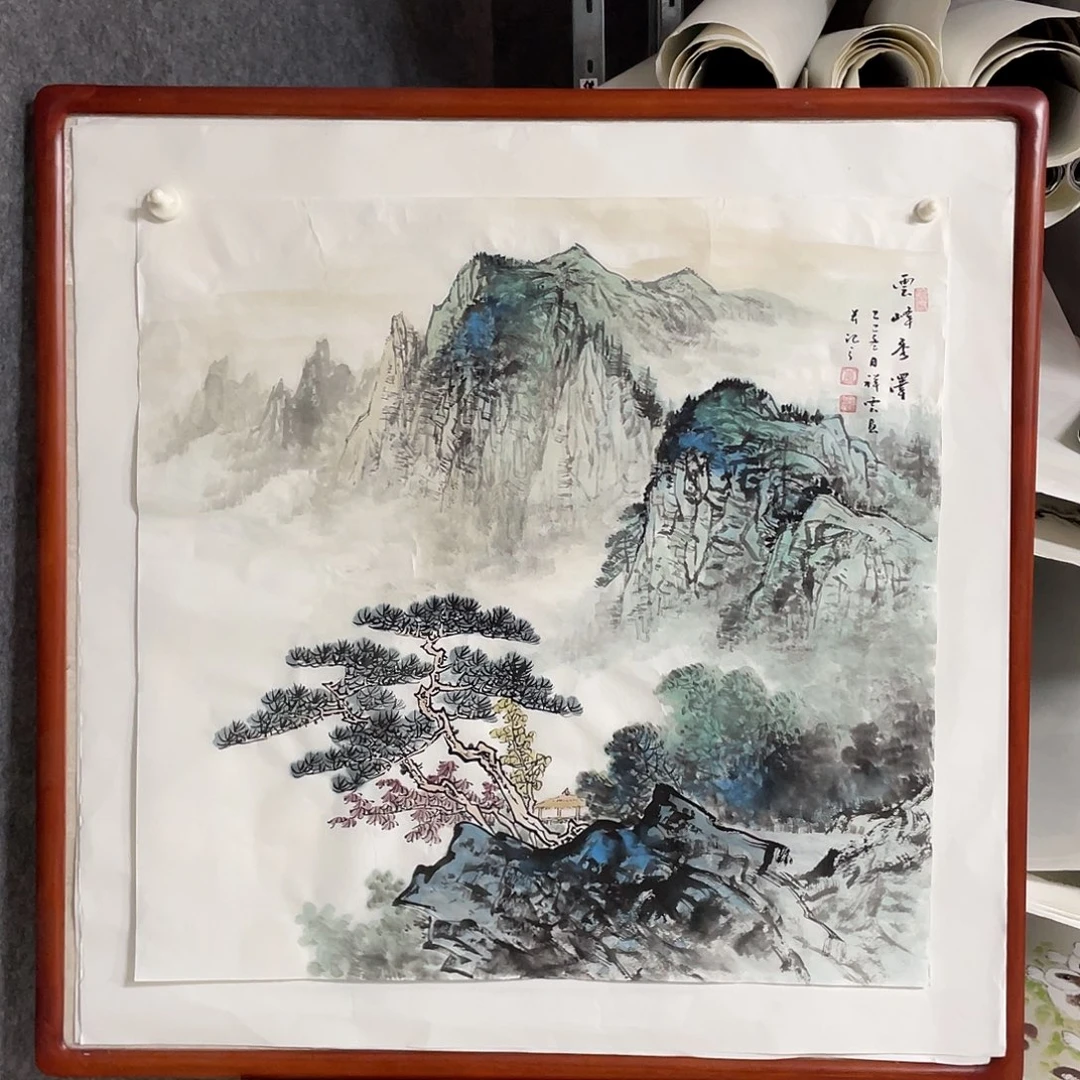 国画四尺斗方68.68画芯 不带框 捡漏 带合影