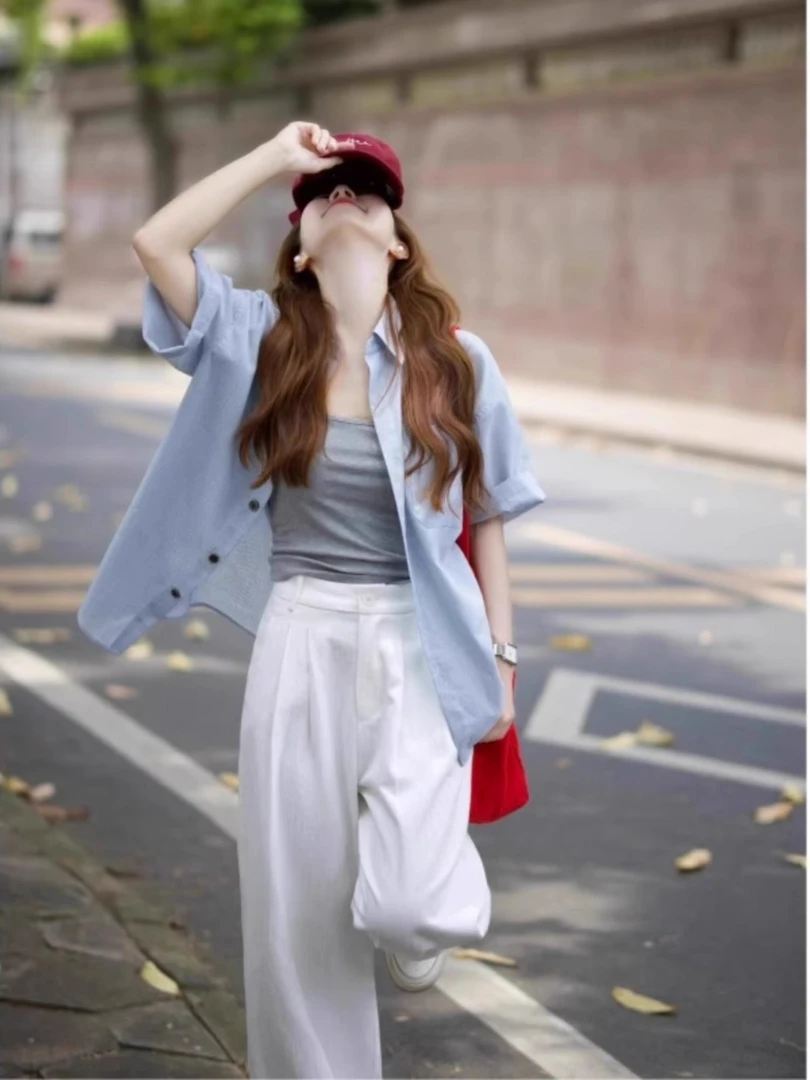 夏装搭配一整套韩系氛围感穿搭又a又飒盐系轻熟短袖衬衫两件套装