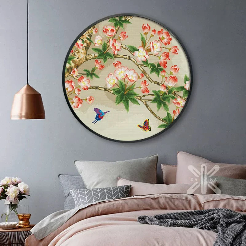 纯手工绣好的十字绣成品90022海棠花开装饰画