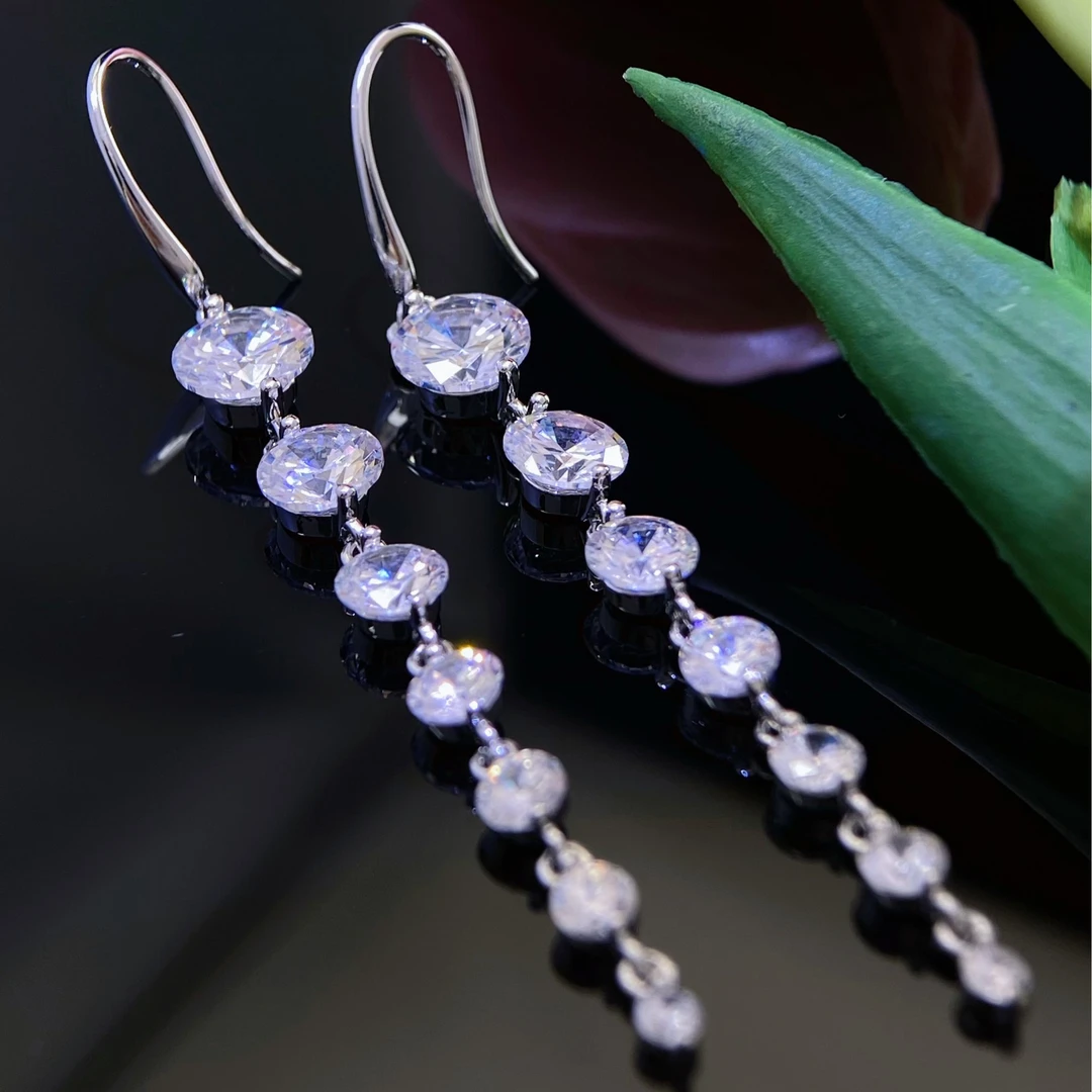 925银合成锆石耳饰 S925银针【步步高升】超闪锆石爪镶高端精致优雅