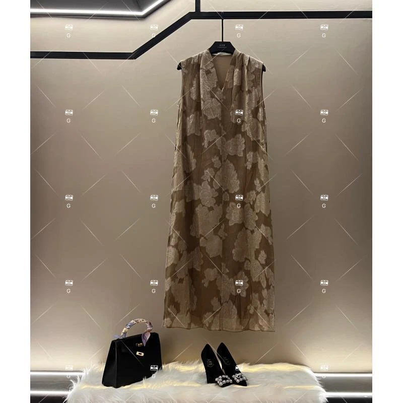 【L姐】夏季新款复古时尚百搭印花无袖连衣裙 H-962