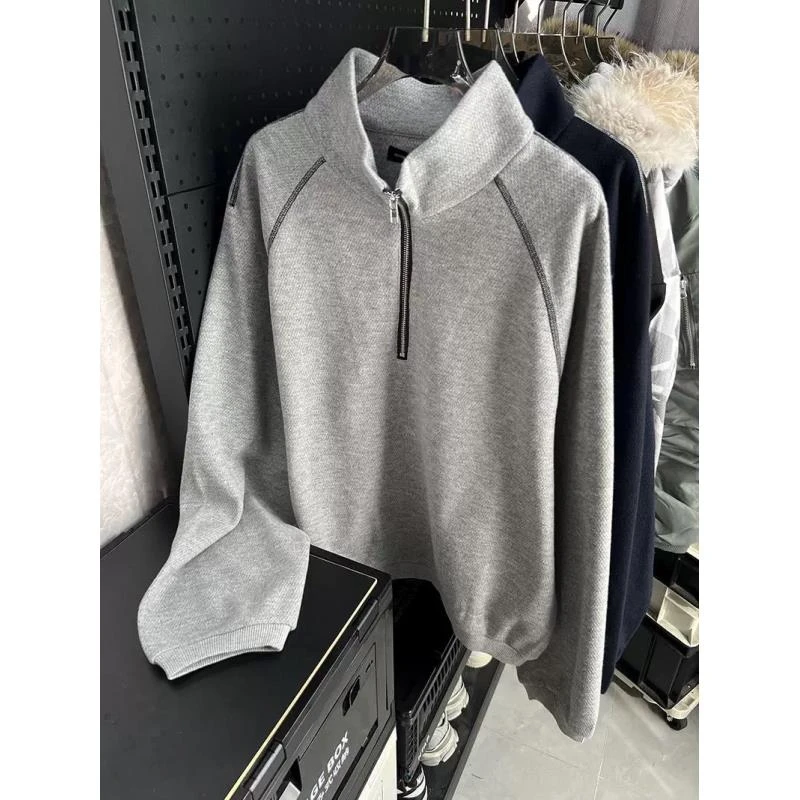 【慌慌】美式复古半拉链立领卫衣宽松廓形高级感休闲上衣HD012