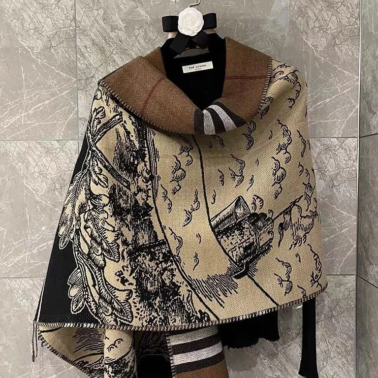 不起球千鸟格欧美风英伦围巾时尚双面女长款冬季