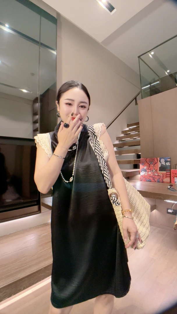 莹莹欧货【蕾丝无袖法式】长裙拼接洋气显瘦百搭夏季短裙套头连衣裙