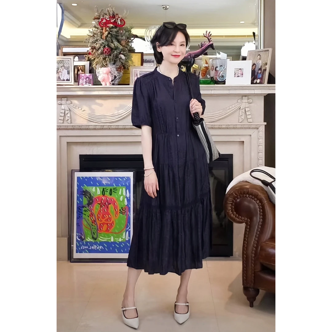 我是摩羯 摩洛哥度假风 6A级桑蚕丝几何图纹飘逸系带春夏连衣裙