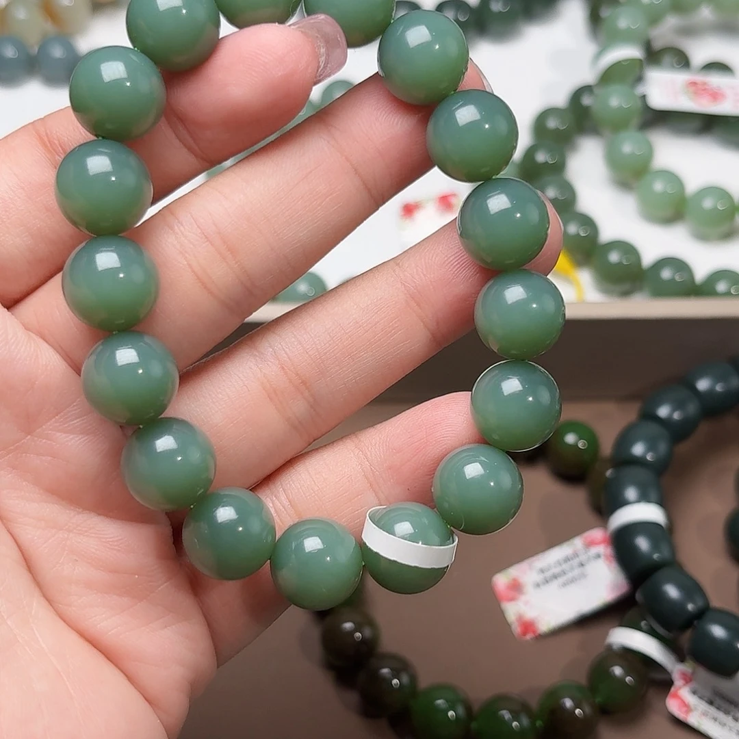 未镶嵌手链和田玉（碧玉）俄粉青 12 特细