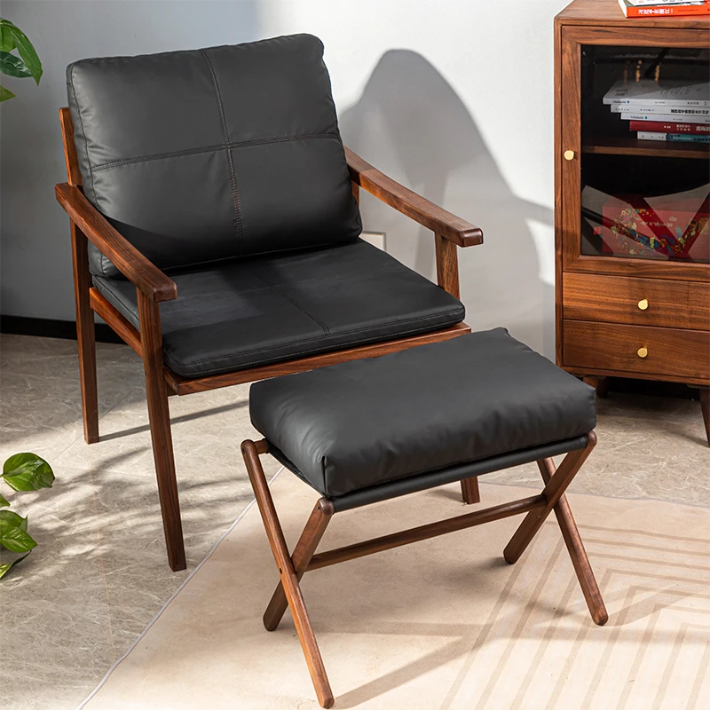 北美黑胡桃复古休闲躺椅真皮羽绒单人椅客厅阳台躺椅沙发椅