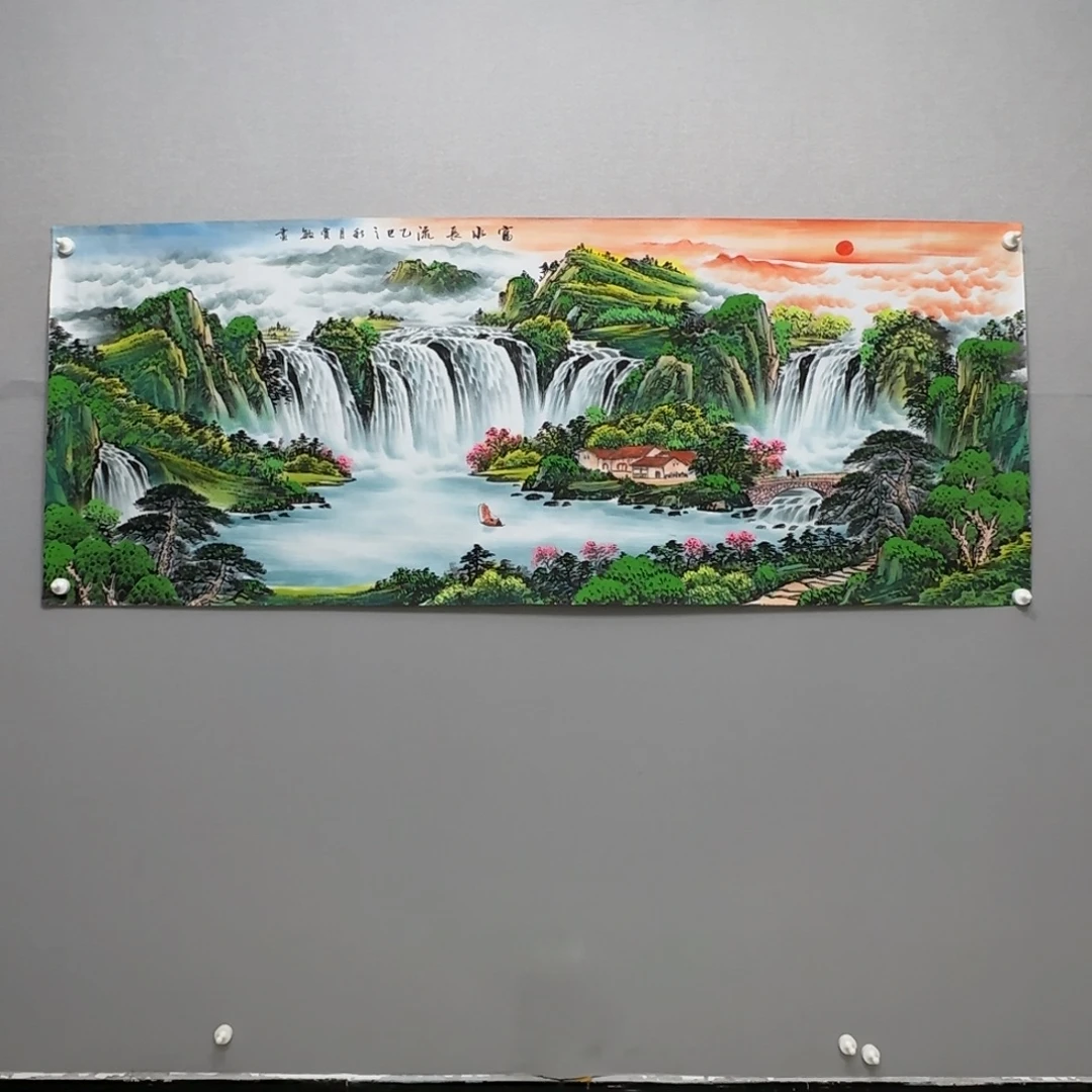 国画横幅六尺精品山水贾敏