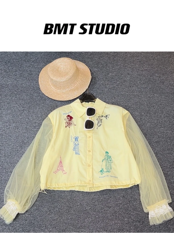 【古典美】原创设计国风刺绣纱袖衬衫