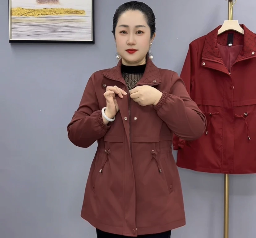 秋季新款时尚洋气百搭显瘦中年妈妈装中长款春秋风衣外套0809款