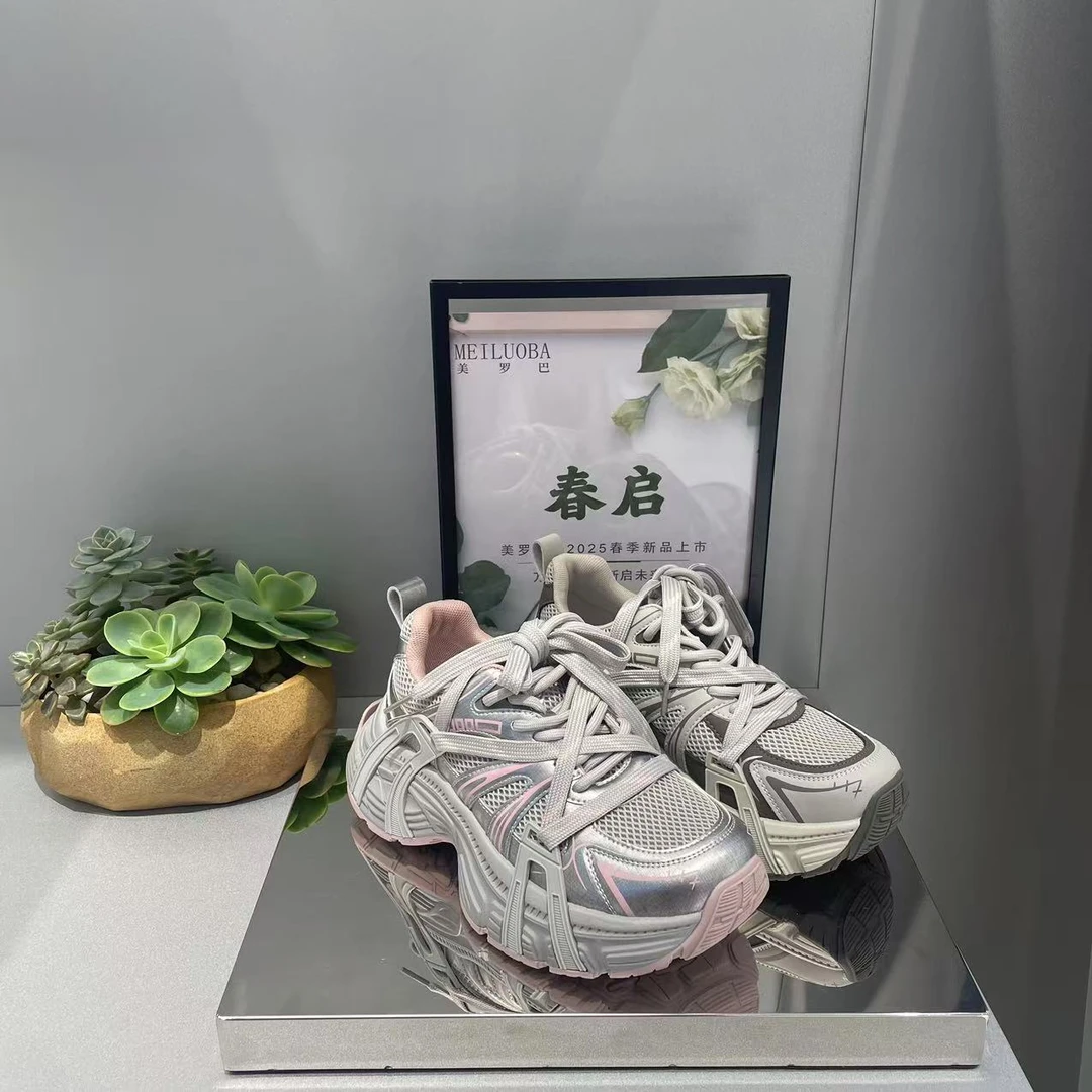 2025早春季新款休闲厚底女鞋系带老爹鞋女增高百搭