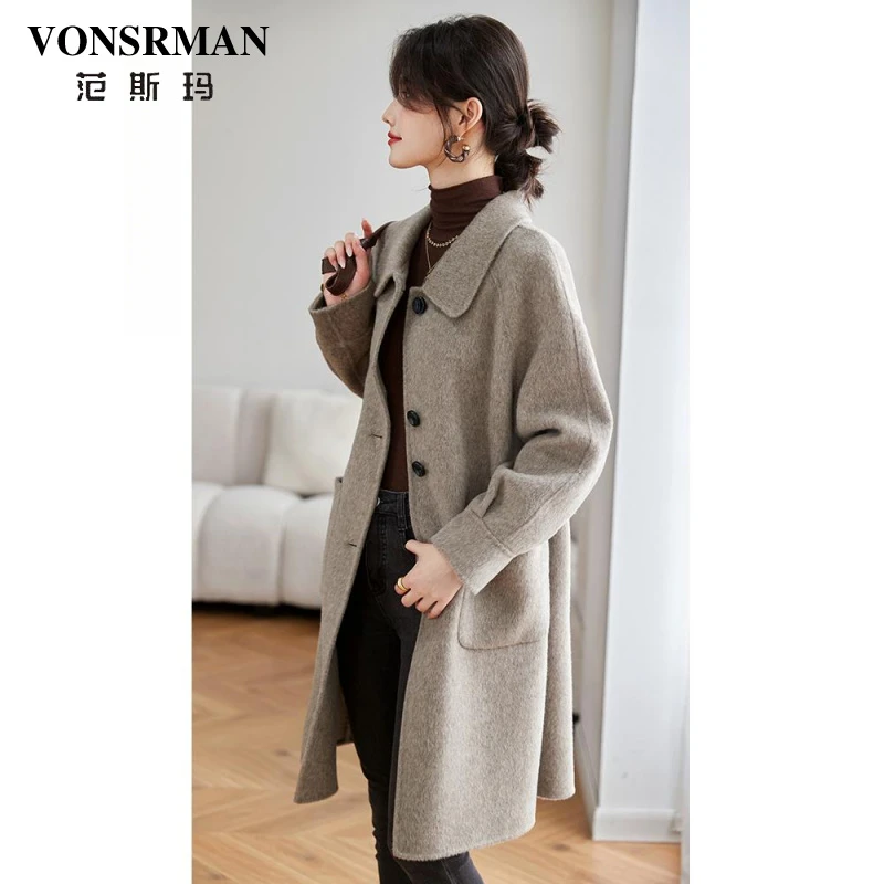 方领时尚设计感双面呢大衣2025秋冬新款高端休闲宽松毛呢外套保暖