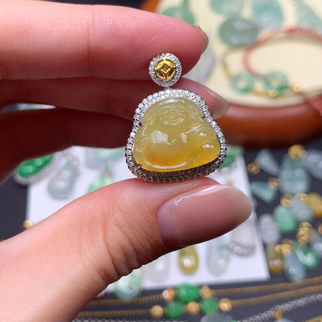 翡翠18K金镶嵌吊坠(不含链)
