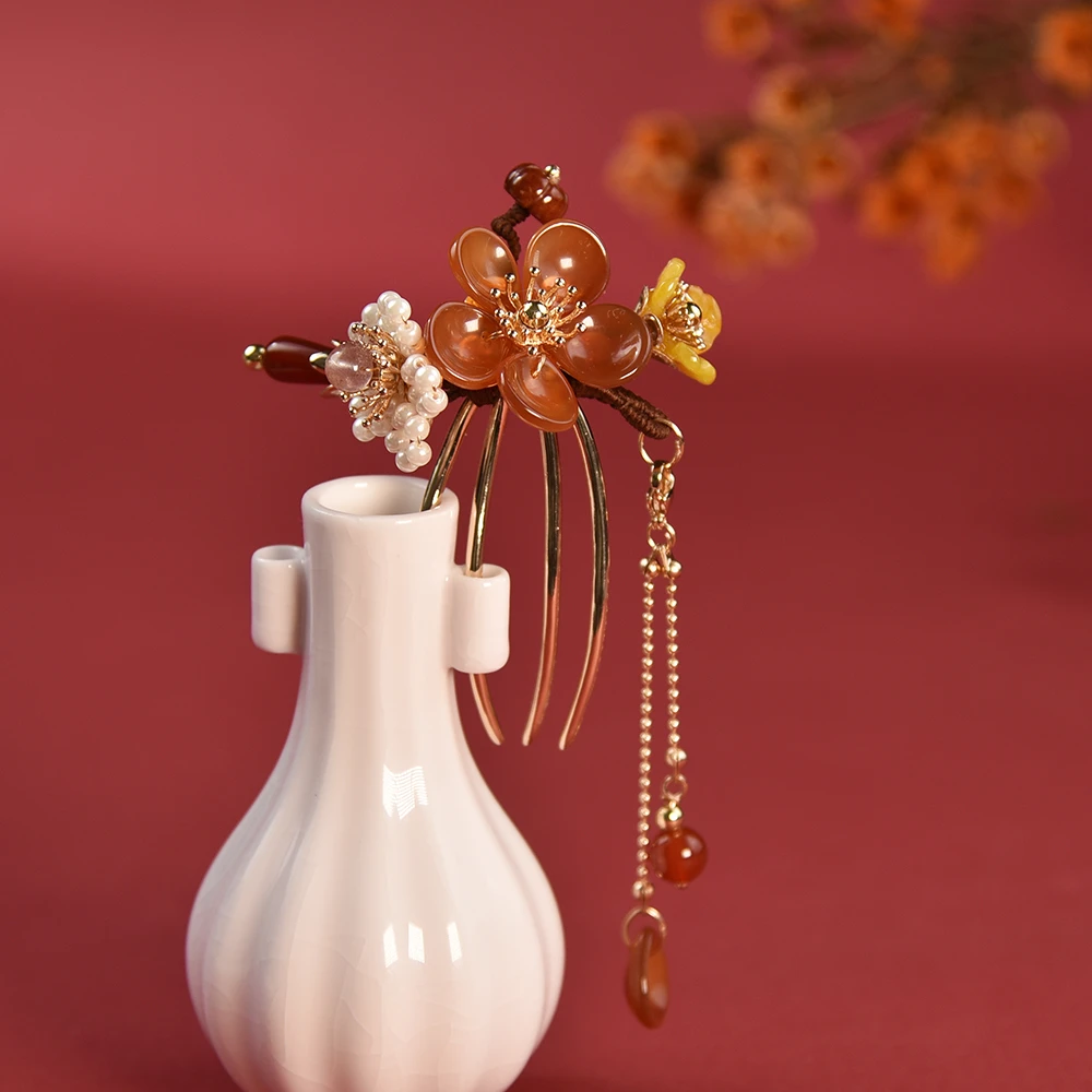 华容珠翠原创古典发饰日常百搭丸子头盘发梳汉服旗袍国风发插头饰