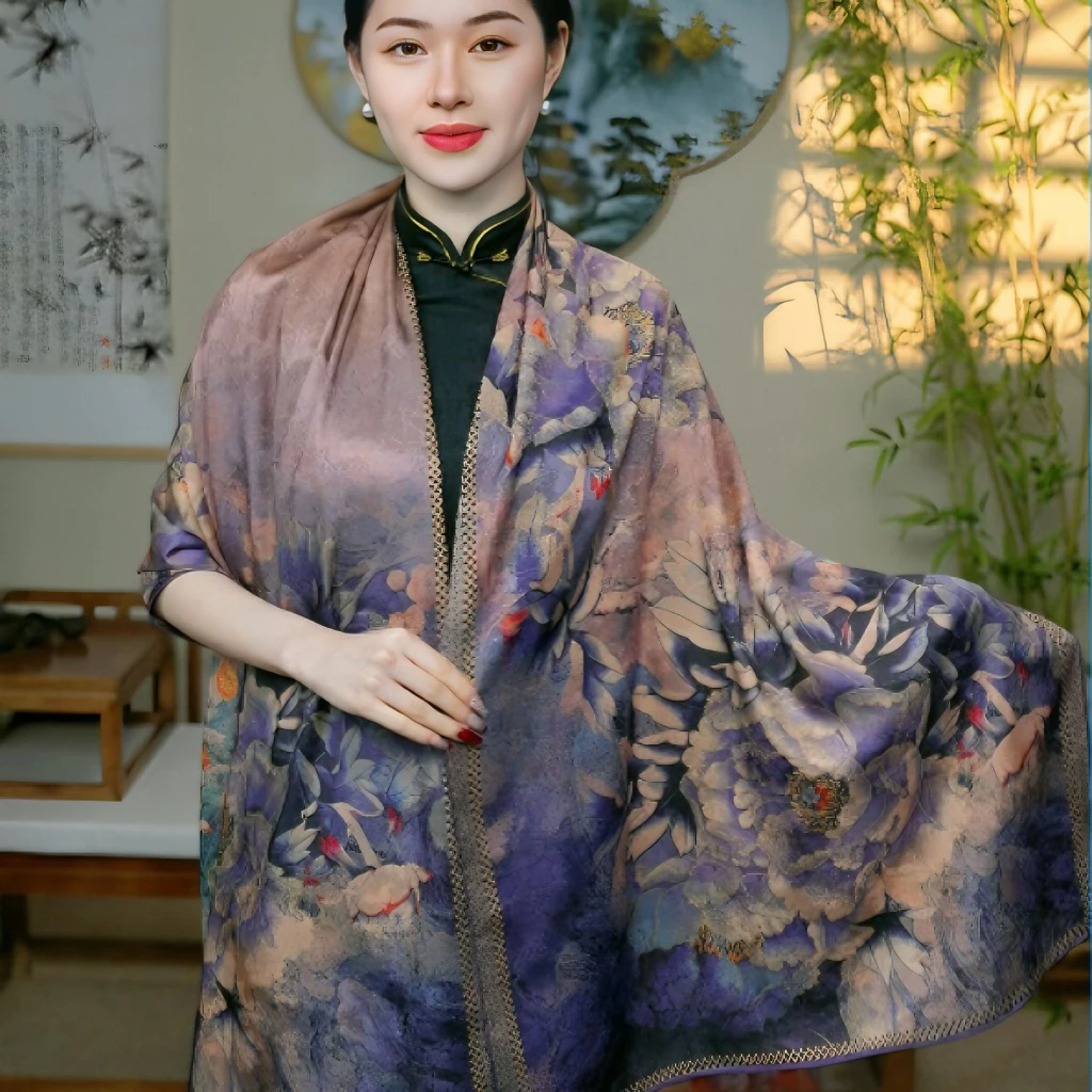 【紫韵长巾】180*70长巾香韵纱 龟裂纹提花