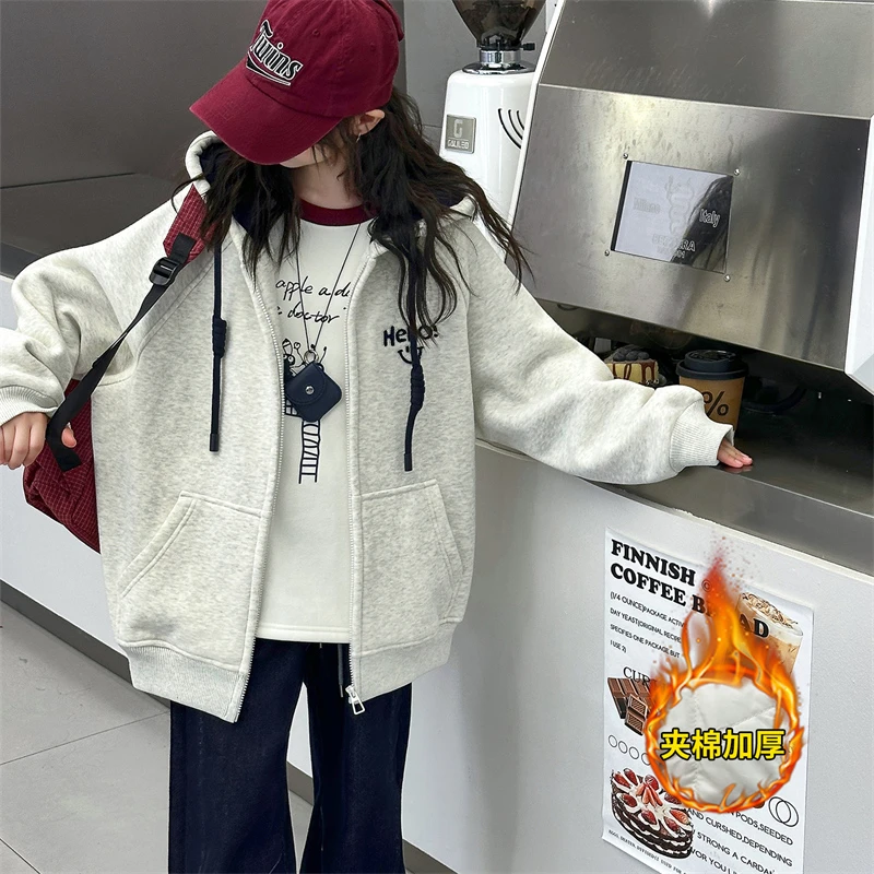 女童夹棉加厚外套2025秋冬款元气少女洋气时尚连帽上衣高品质棉服