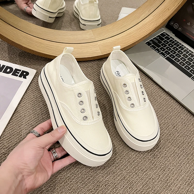 欧若风小个子帆布鞋2025春夏季透气复古休闲鞋百搭舒适女鞋