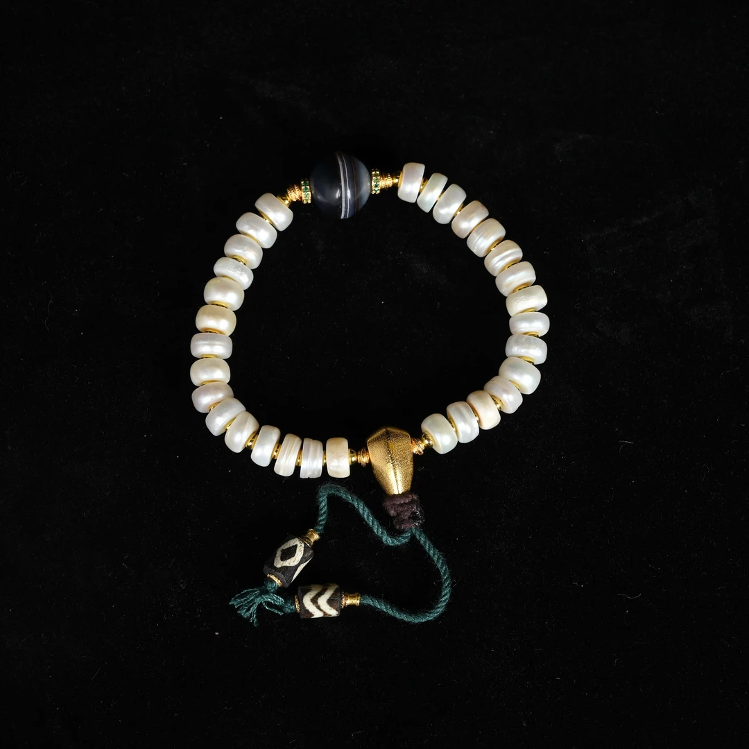 清代珍珠蓝沁一线药师手串/ZJ.022763/集萃斋