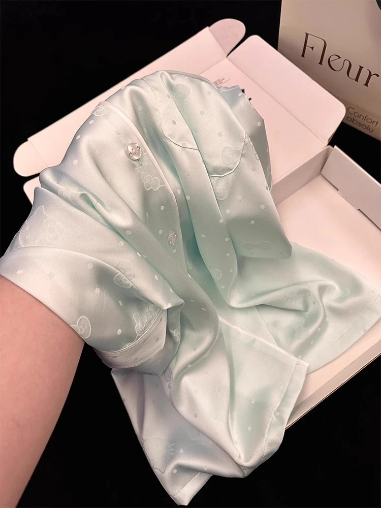 可爱甜妹kitty猫睡衣女夏季2025新款冰丝短袖高级感可外穿家居服