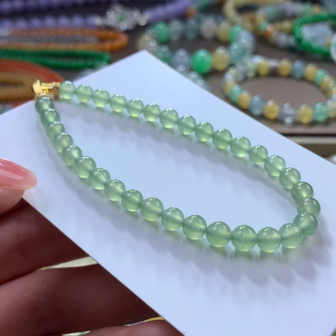 翡翠手链未镶嵌高冰青茶色卡5