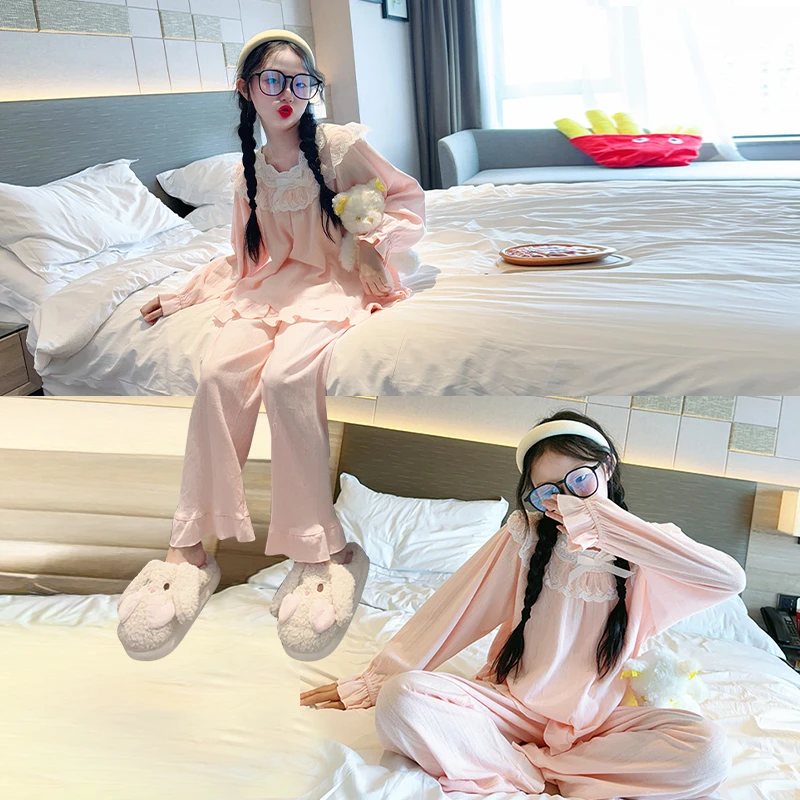 睡衣女童长袖居家套装春秋2025新款女孩初中生公主风家居服女大童