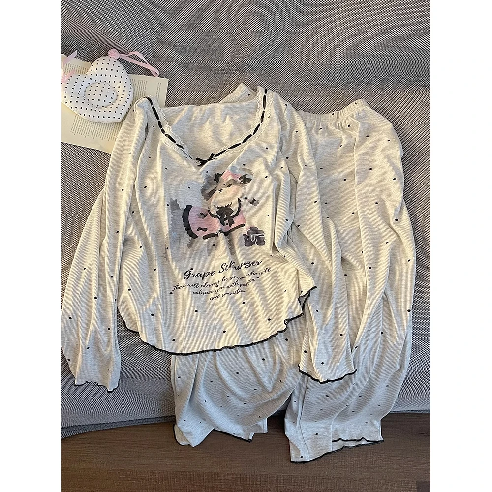 甜妹专属可爱小狗带胸垫长袖睡衣女夏季新款长裤套装居家服可外穿