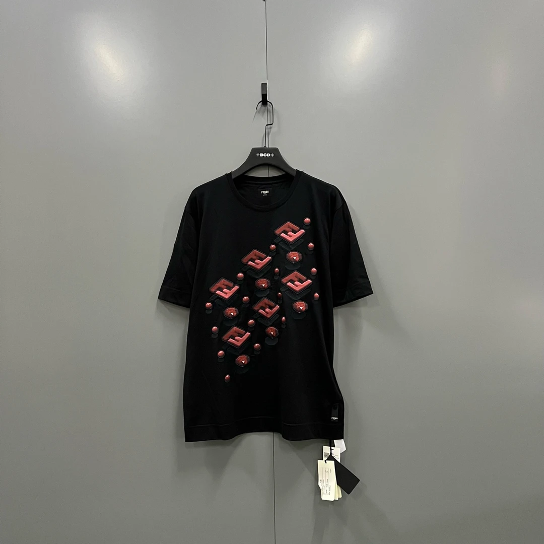 95新 FENDI/芬迪 (ll) 芬迪 钻石字母logo印花短袖 L码