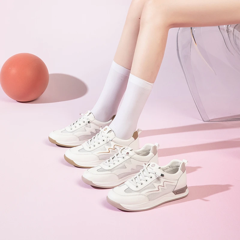 Kangnai/康奈25年夏季新款女士时尚镂空松紧带拼色阿甘鞋15254040