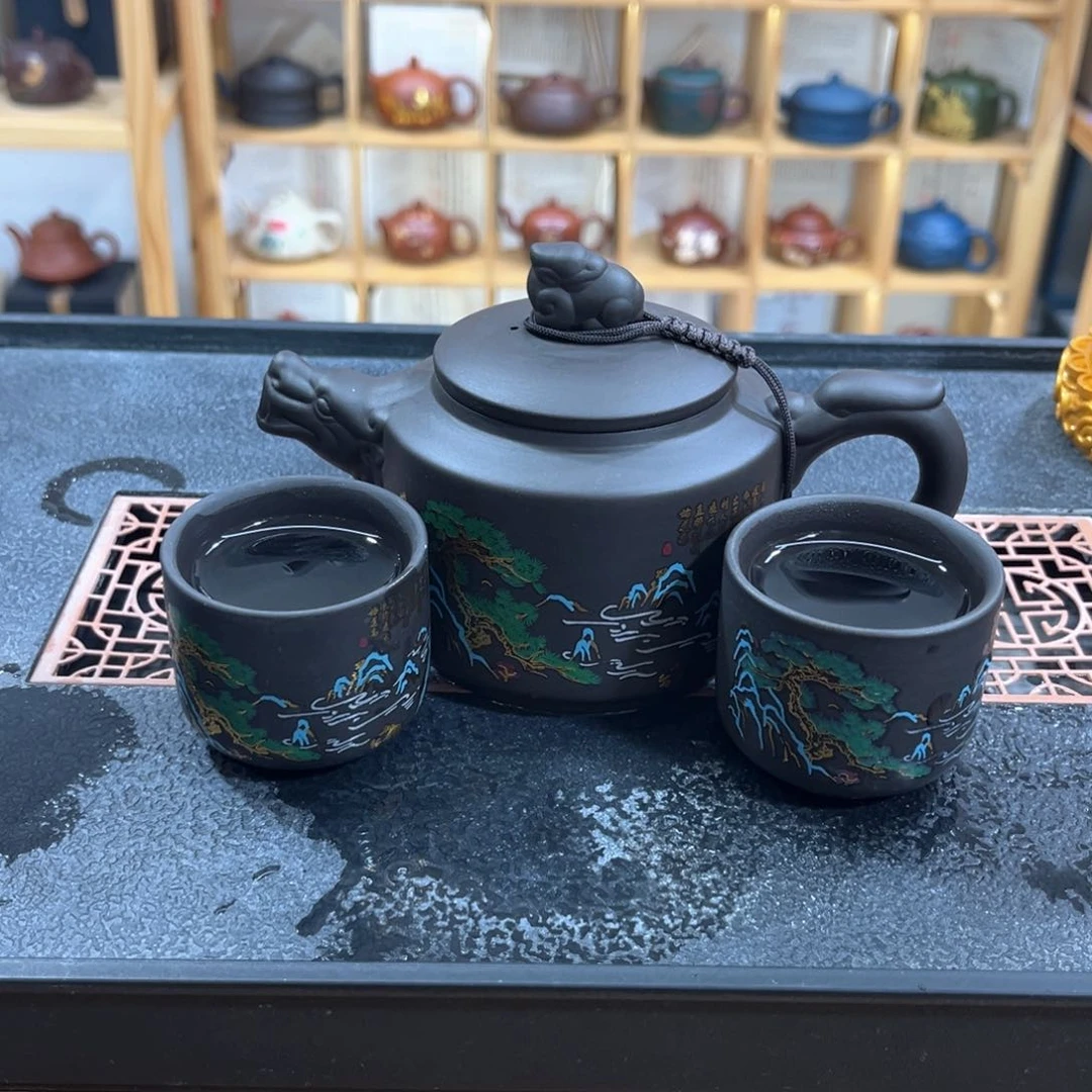 紫砂紫砂山水云龙壶