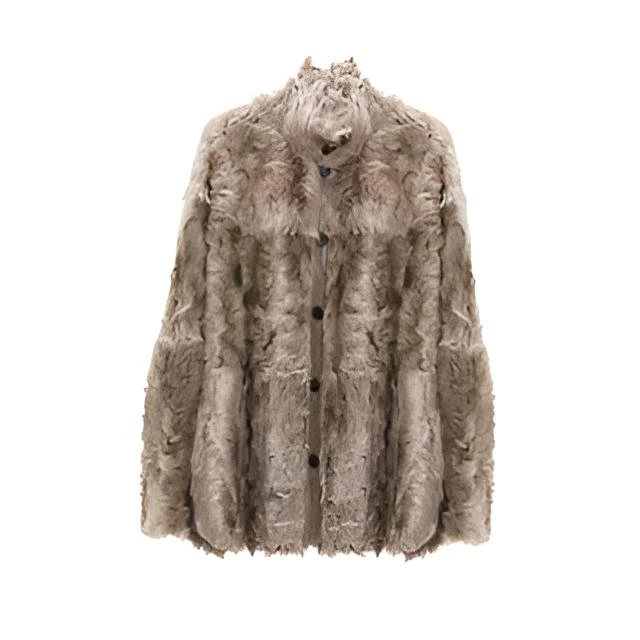 人造皮草 PENNYPENG黄昏美术馆橄榄棕一体双面穿外套DF07067