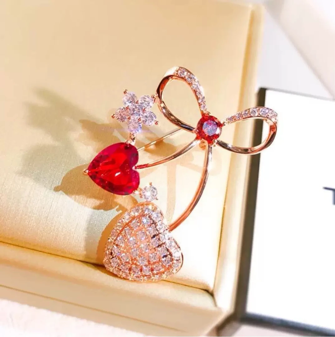 合金胸针 锌合金两个爱心胸针#20时尚百搭胸花高级感