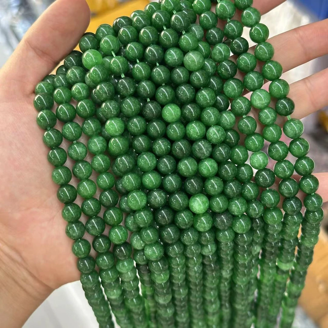 甘青玉圆珠加色深绿玉散珠甘青串珠优化加色饰品配件妈妈链脚链