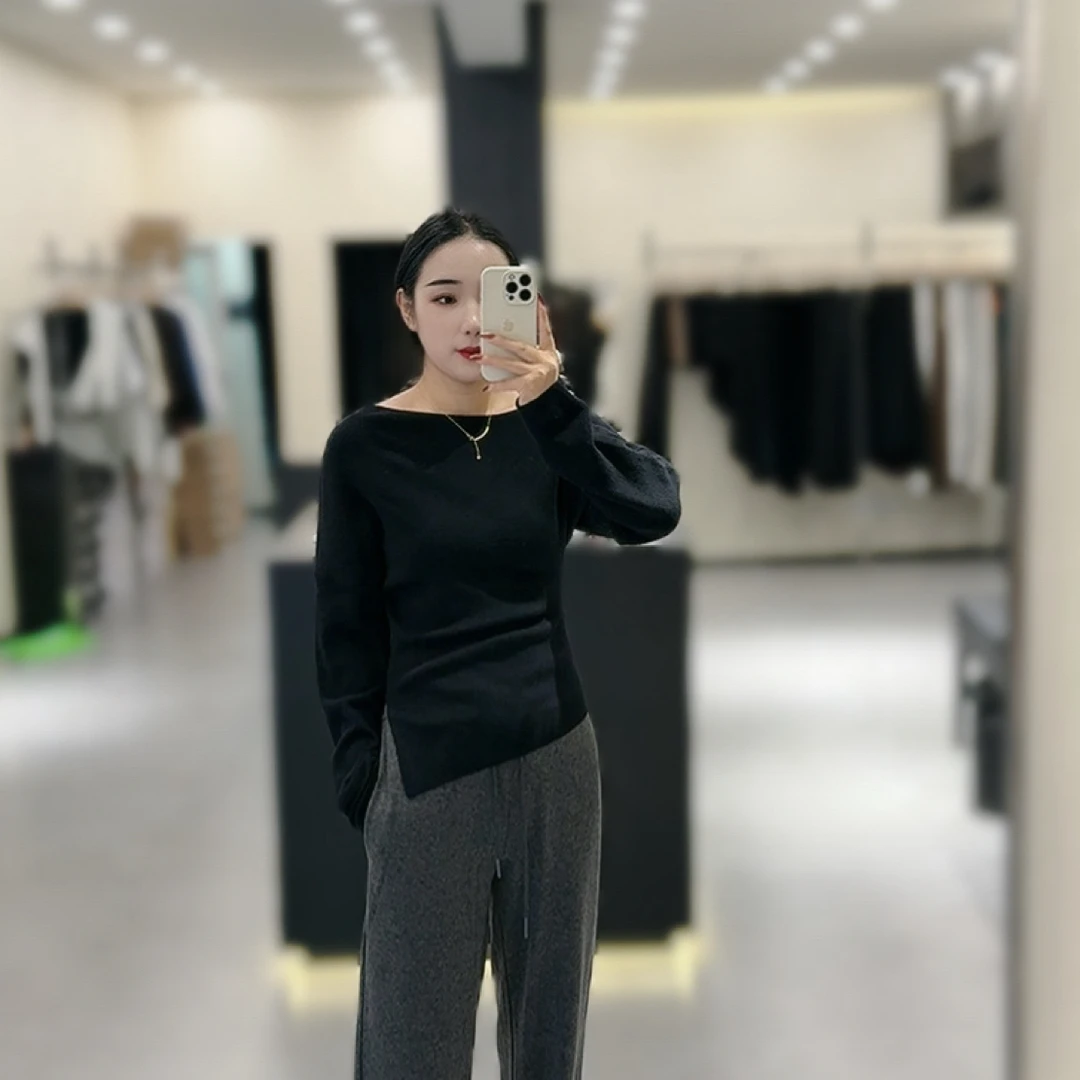 816气质感显瘦可露肩侧开衩不规则针织衫03
