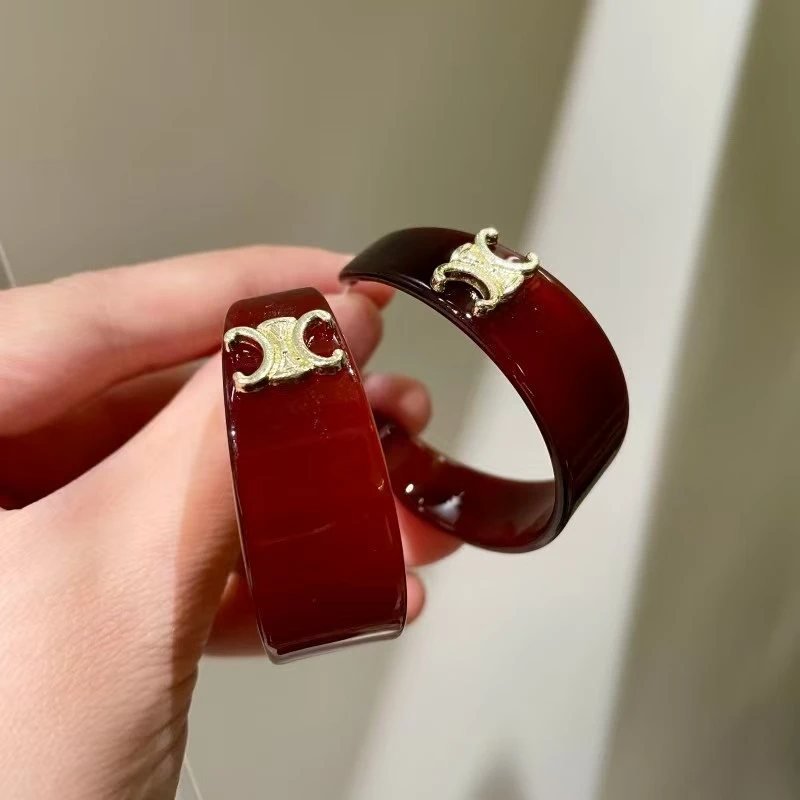 非金属树脂耳饰 时髦ins风代瑁咖色树脂C形耳圈