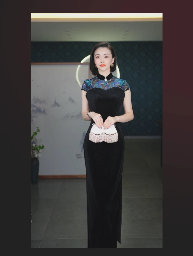 春季新款黑色无袖国风旗袍气质长款年轻款修身显瘦苏州旗袍