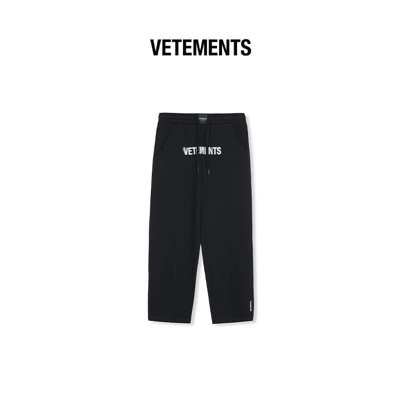 VETEMENTS春夏款喷墨LOGO时尚休闲裤黑色针织长裤卫裤 64562001