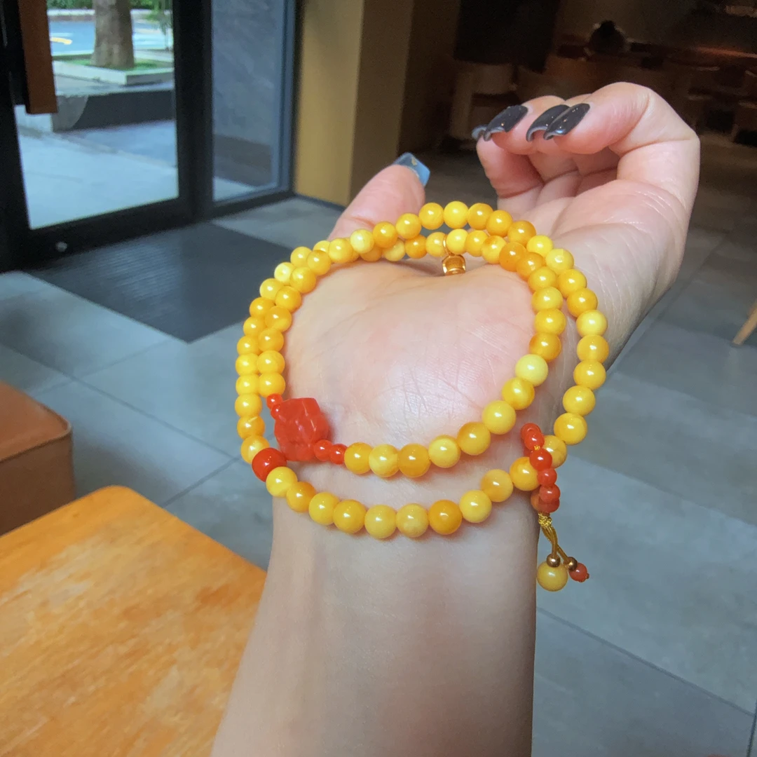 七夕氛围感约会5+黄白花蜡蜜蜡双圈上等蜜蜡手串手串