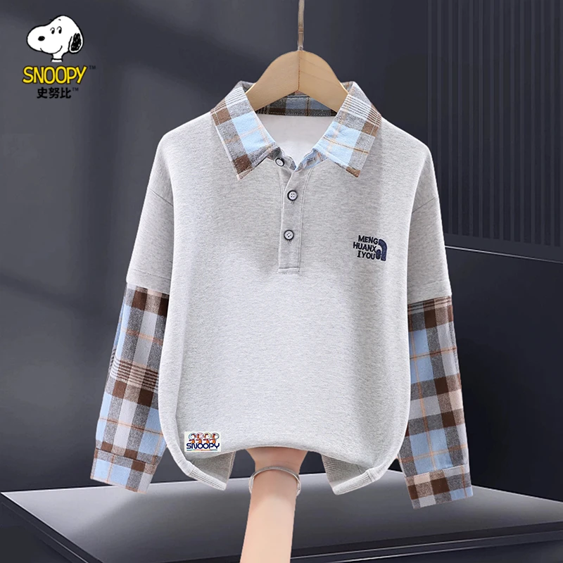 Snoopy/史努比男童卫衣假两件秋装中大童春秋款上衣男孩学院风潮