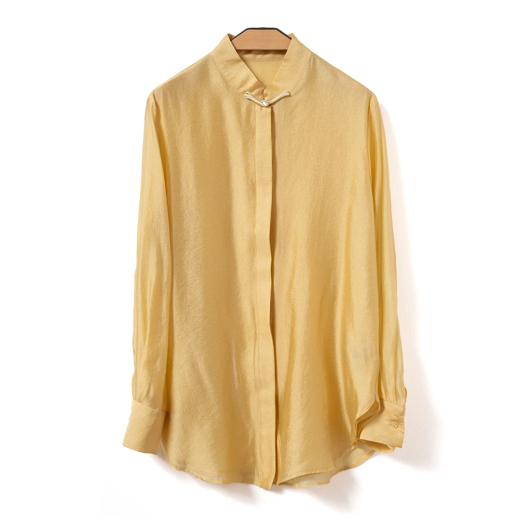 『绮翎Elegany 』轻奢天丝盘扣新中式立领直襟长袖上衣