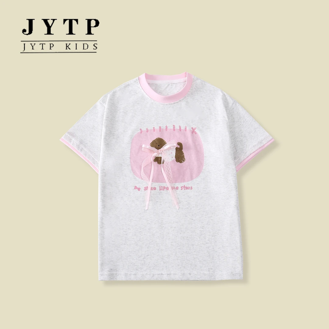 夏季新款女童短袖T恤儿童时尚夏装宽松上衣中大童zb5897简约童品