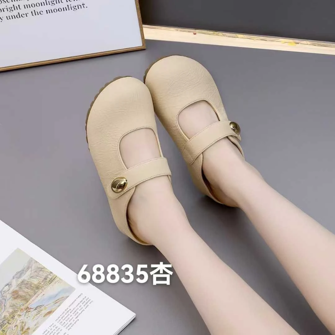 68835中跟包头纳帕春季日常富家千金风森系包头拖平底