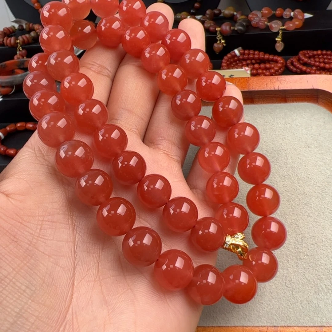 南红玛瑙银S925镶嵌（樱桃红项链11mm