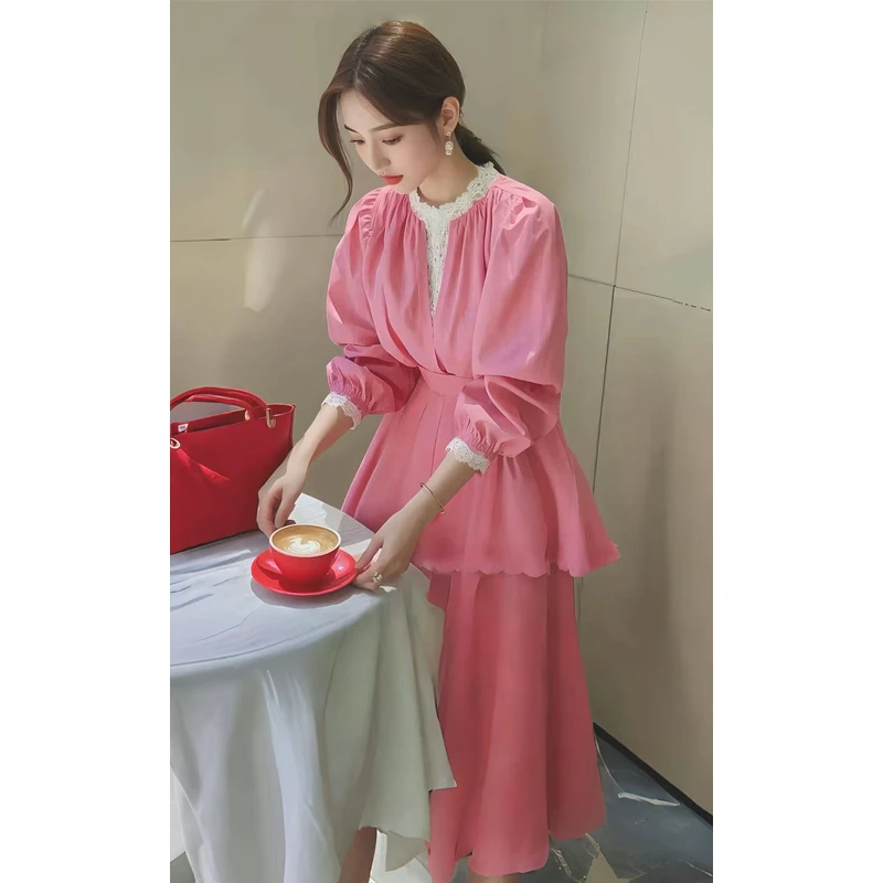 法式内搭粉色蕾丝边收腰衬衫女高级感轻奢减龄洋气2025新款早春款