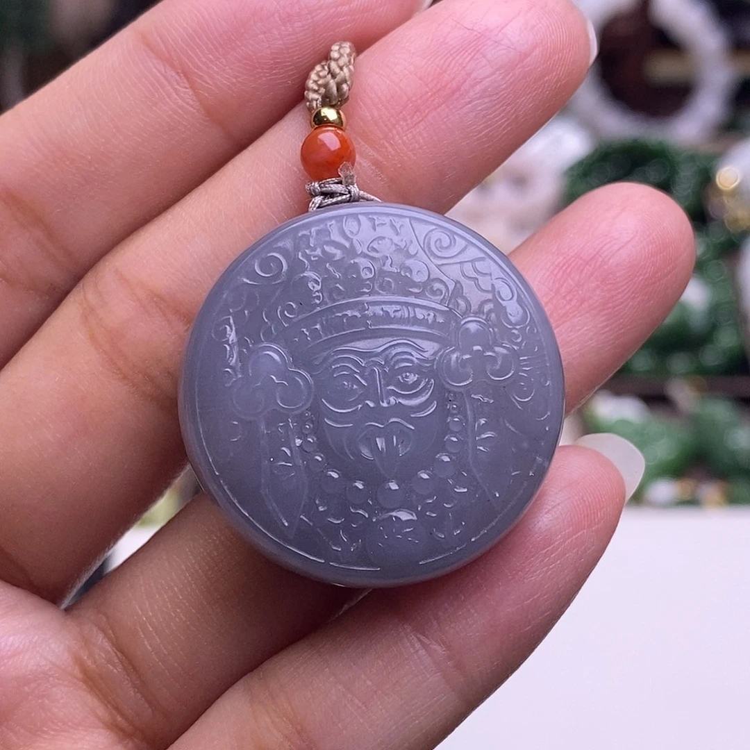 颈饰未镶嵌和田玉清货价浓烟紫扎基吊坠