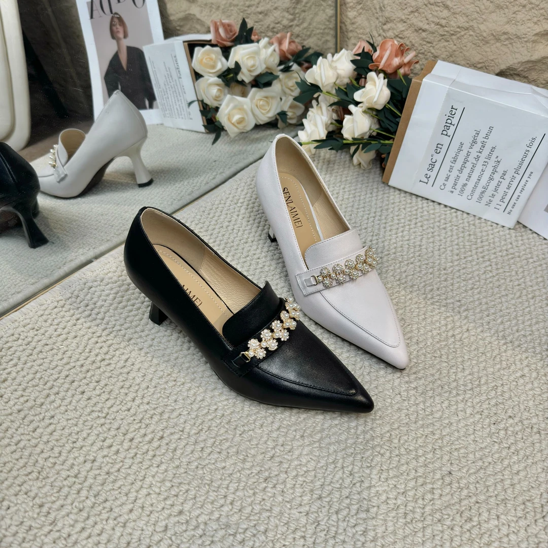 【精致款】SLM/牛皮/6CM/33-40/9031新款水钻尖头高跟百搭细跟女鞋