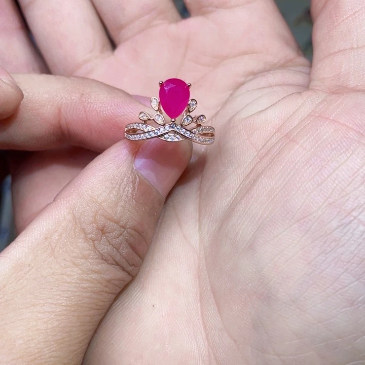 红宝石戒指银S925镶嵌