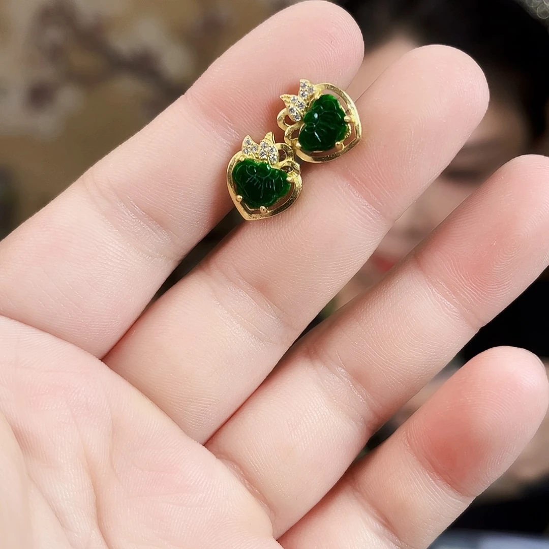 翡翠银S925镶嵌颈饰耳钉